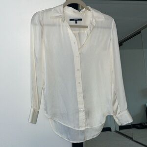 Quince Ivory Washable Stretch Silk Notch Collar Blouse Size XS